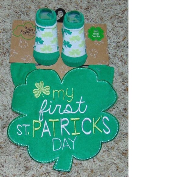 Bbay St. Patricks Day Bib & Socks 0/6 months "My First" Baby Essentials Green - Picture 1 of 4